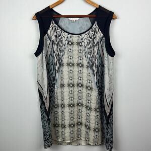 Cabi 253 medium sleeveless mixed print tunic top